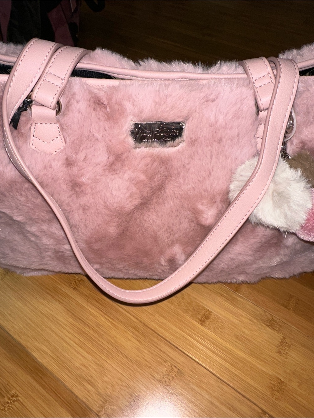 Juicy Couture Pink Faux-Fur Tote Bag with Pom Charms